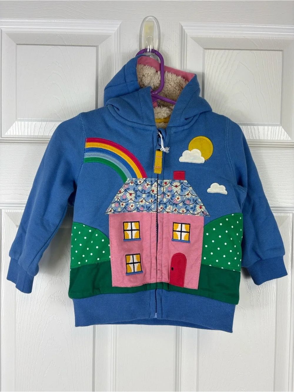NWT Baby Boden house appliqué Sherpa hoodie jacket sz 6-12 months